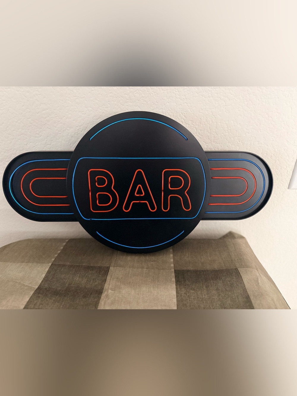 Retro Black 'BAR' Wall Sign with Red and Blue Lights